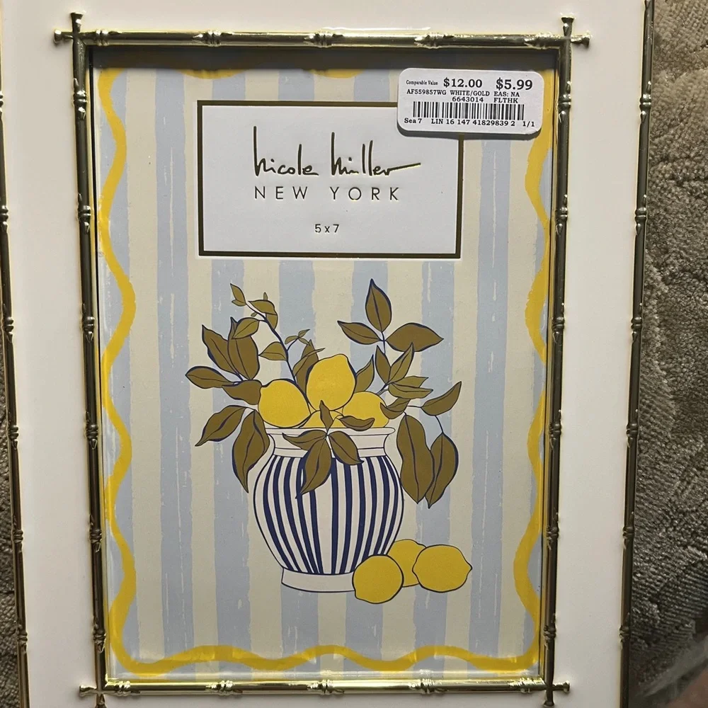 Nicole Miller New York Goldtone Bamboo & White Picture Frame Fits 5